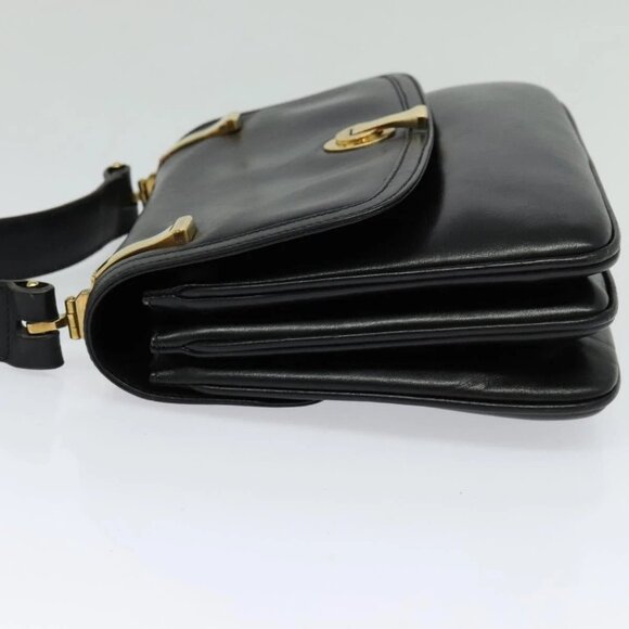 GUCCI Shoulder Bag Leather Black Gold Auth - Picture 3 of 16